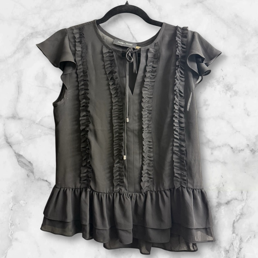 Ivanka Trump Elegant Black Ruffled Blouse Women’s Size Small